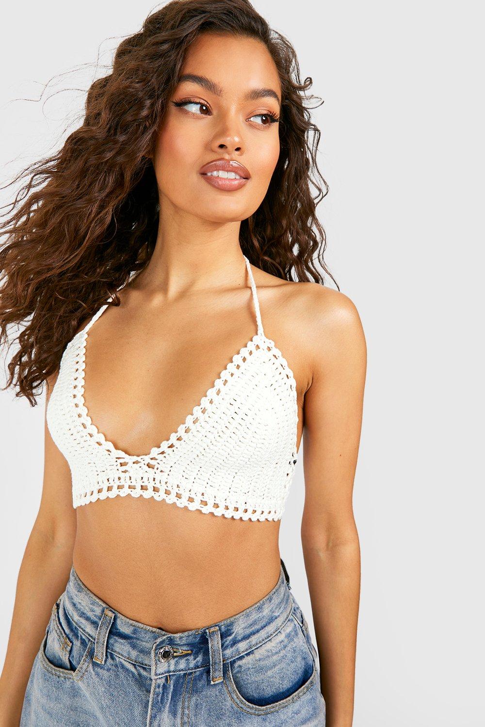 White crochet store halter top